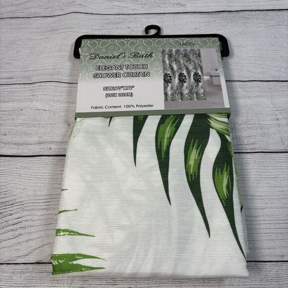 Tropical Palm Leaves Fronds Fabric Shower Curtain 70 x 72 White Green NEW - Picture 2 of 4
